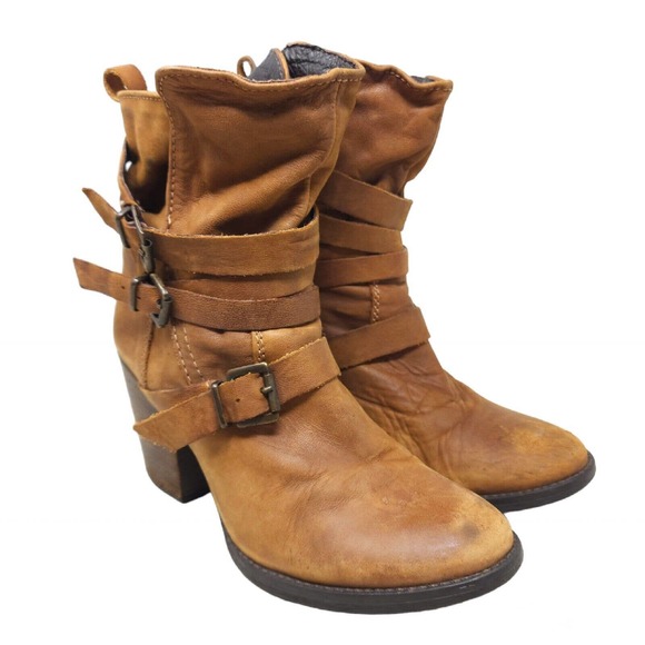 Steve Madden Shoes - Steve Madden Womens Boots Yale Brown Leather Buckle Mid Calf Western Shoes 10
